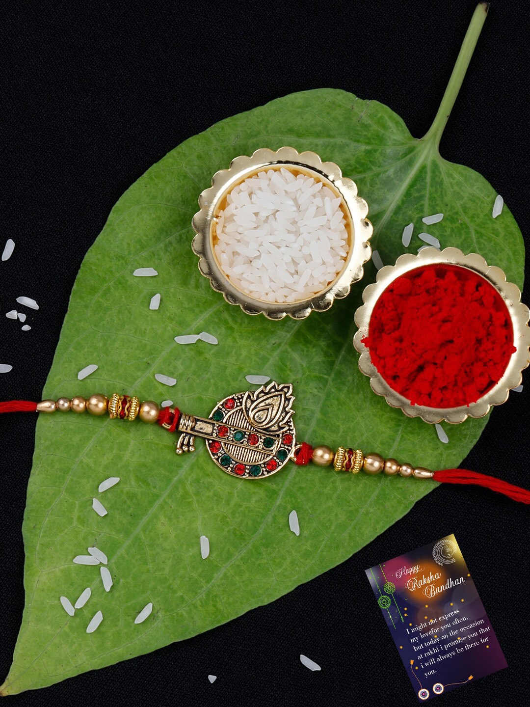 

Silver Shine Men Set Of 2 Rakhi With Roli Rice & Greeting, Gold