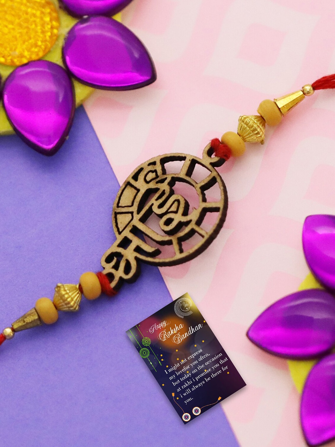

Silver Shine Unisex Set of 2 Rakhis With Roli Chawal And Greeting Card, Gold