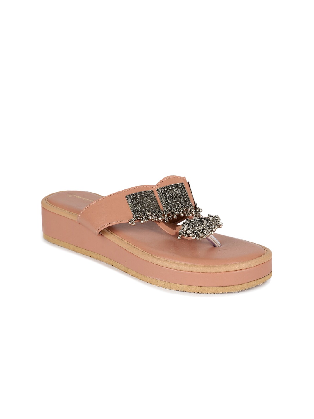 

The Desi Dulhan Ethnic Embellished Flatform Heels, Peach