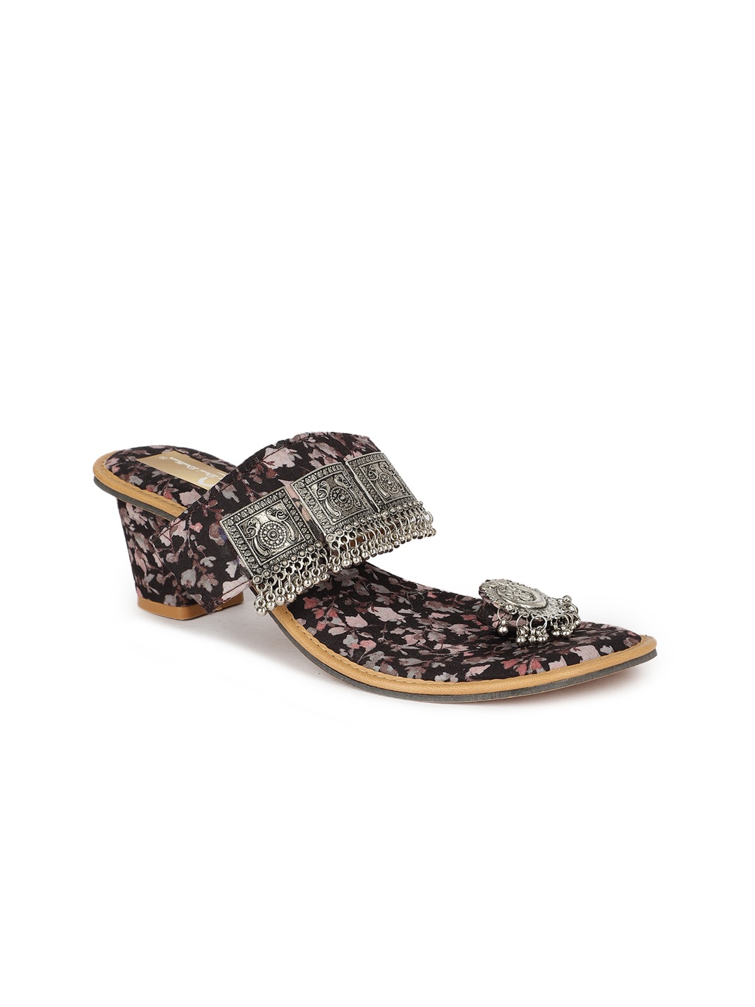 

The Desi Dulhan Ethnic Embellished Printed One Toe Block Heels, Black