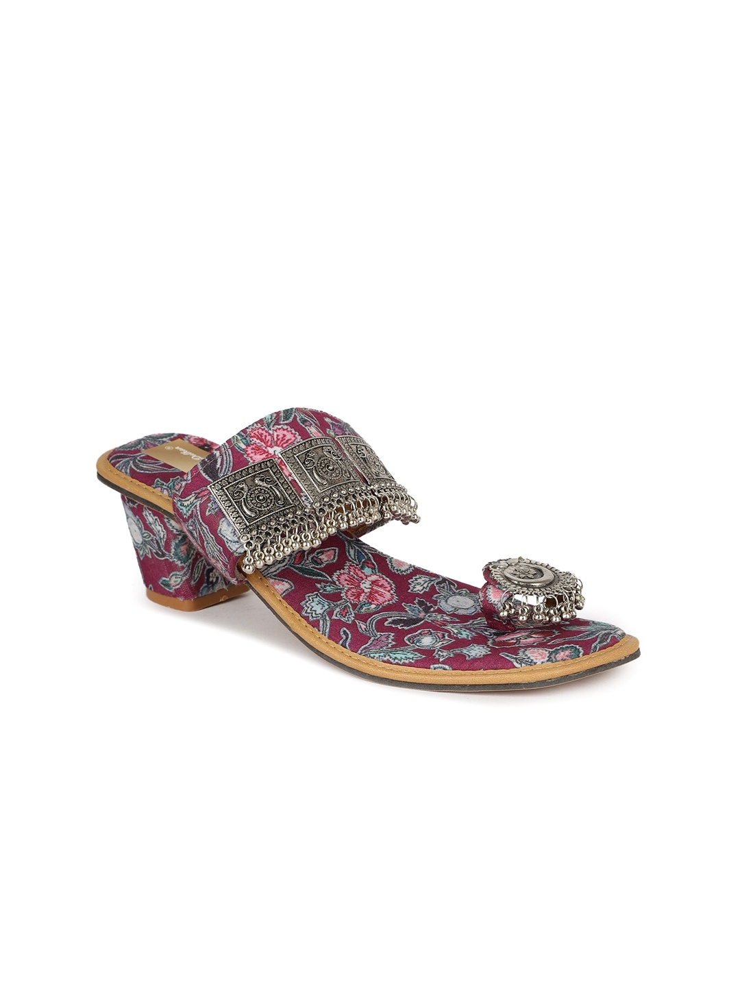 

The Desi Dulhan Ethnic Embellished Printed One Toe Block Heels, Pink
