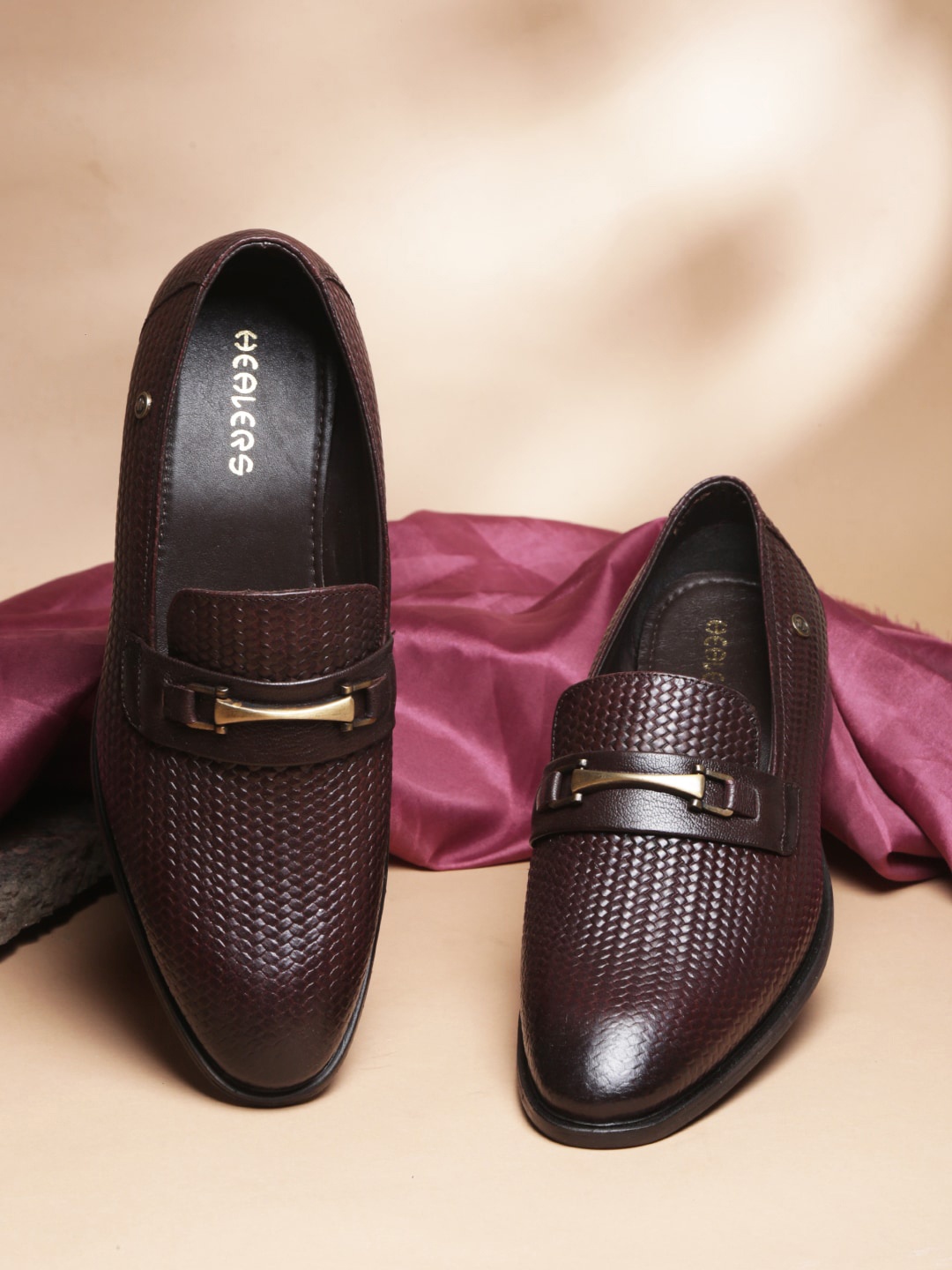 

Liberty Men Textured Leather Formal Horsebit Loafers, Coffee brown