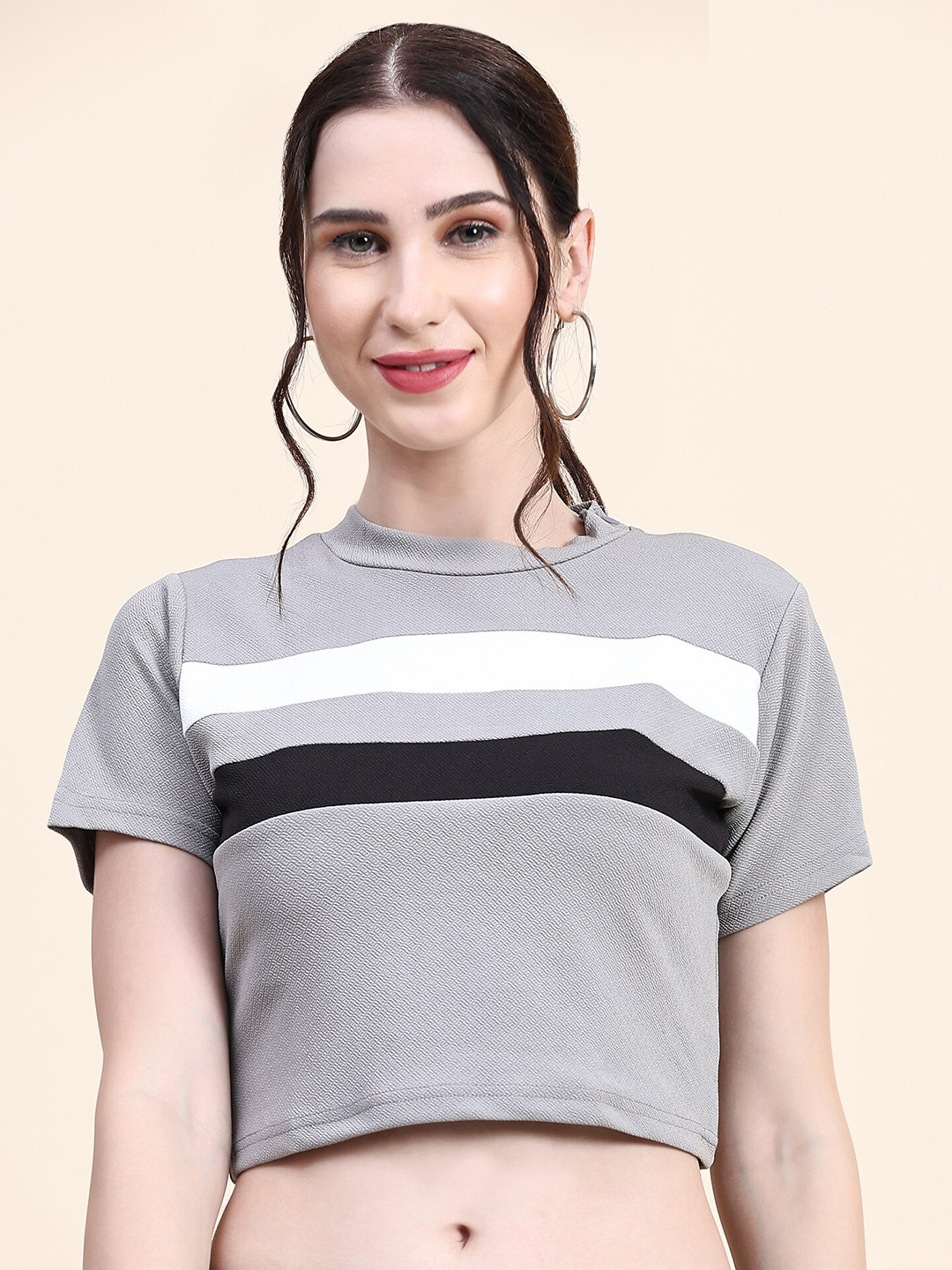 

BAESD Striped High Neck Pure Cotton T-shirt, Grey