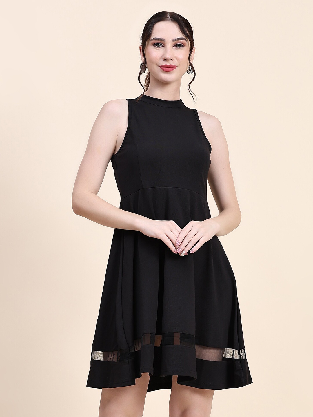 

BAESD High Neck Above The Knee Fit & Flare Dress, Black