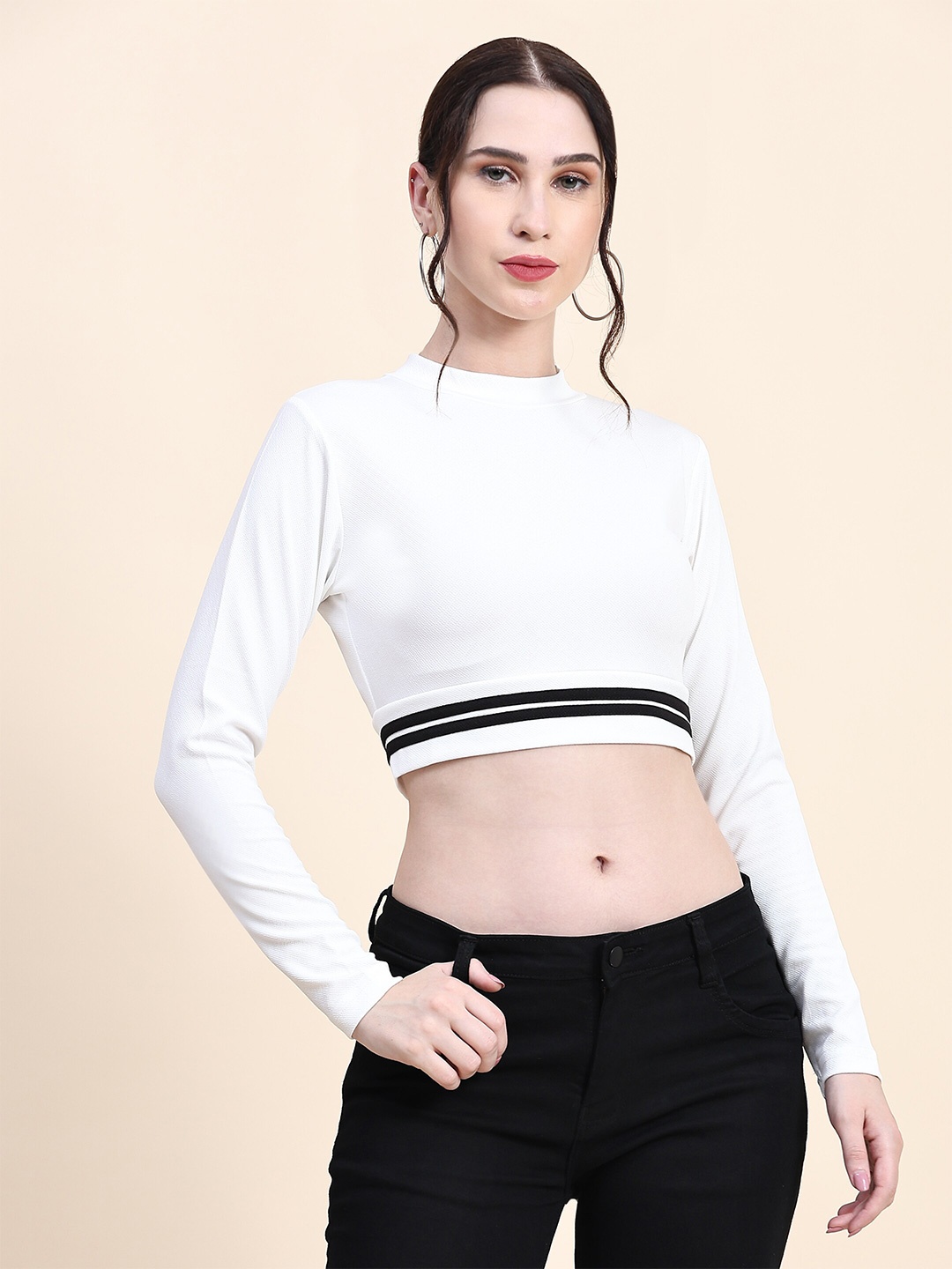 

BAESD High Neck Varsity Crop Top, White