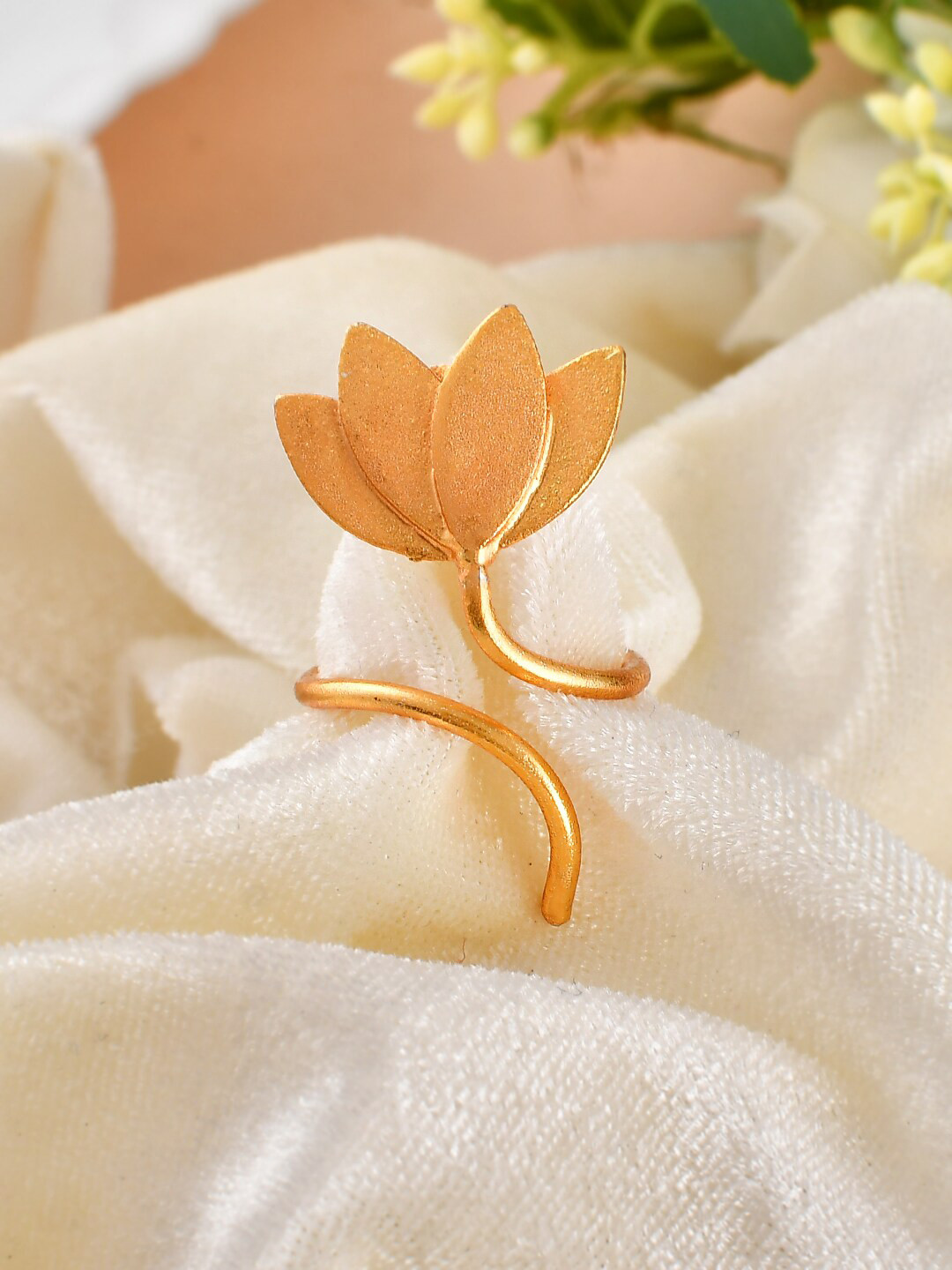 

Silvermerc Designs Gold-Plated Lotus Design Adjustable Finger Ring