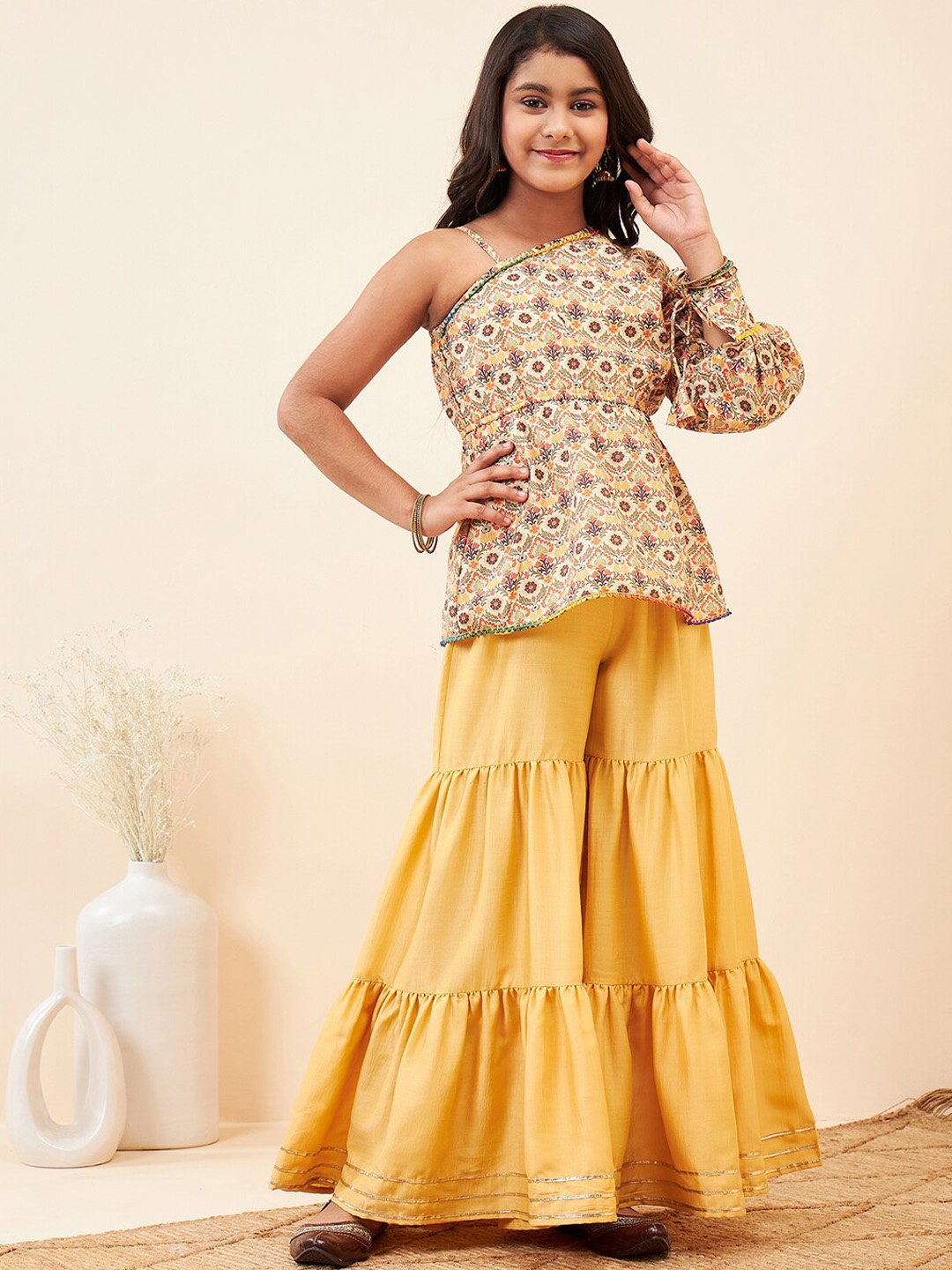 

Stylo Bug Floral Printed Top with Sharara, Yellow