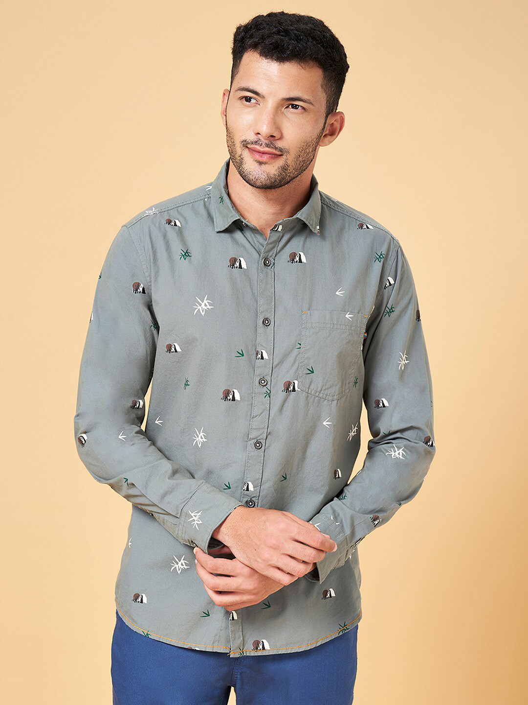 

Urban Ranger by pantaloons Men Grey Slim Fit Opaque Printed Casual Shirt