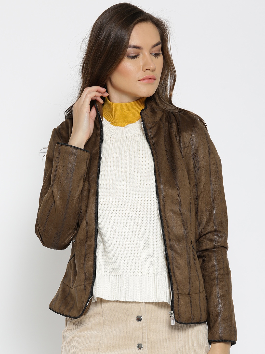 

Fort Collins Women Brown & Black Striped Tailored Jacket