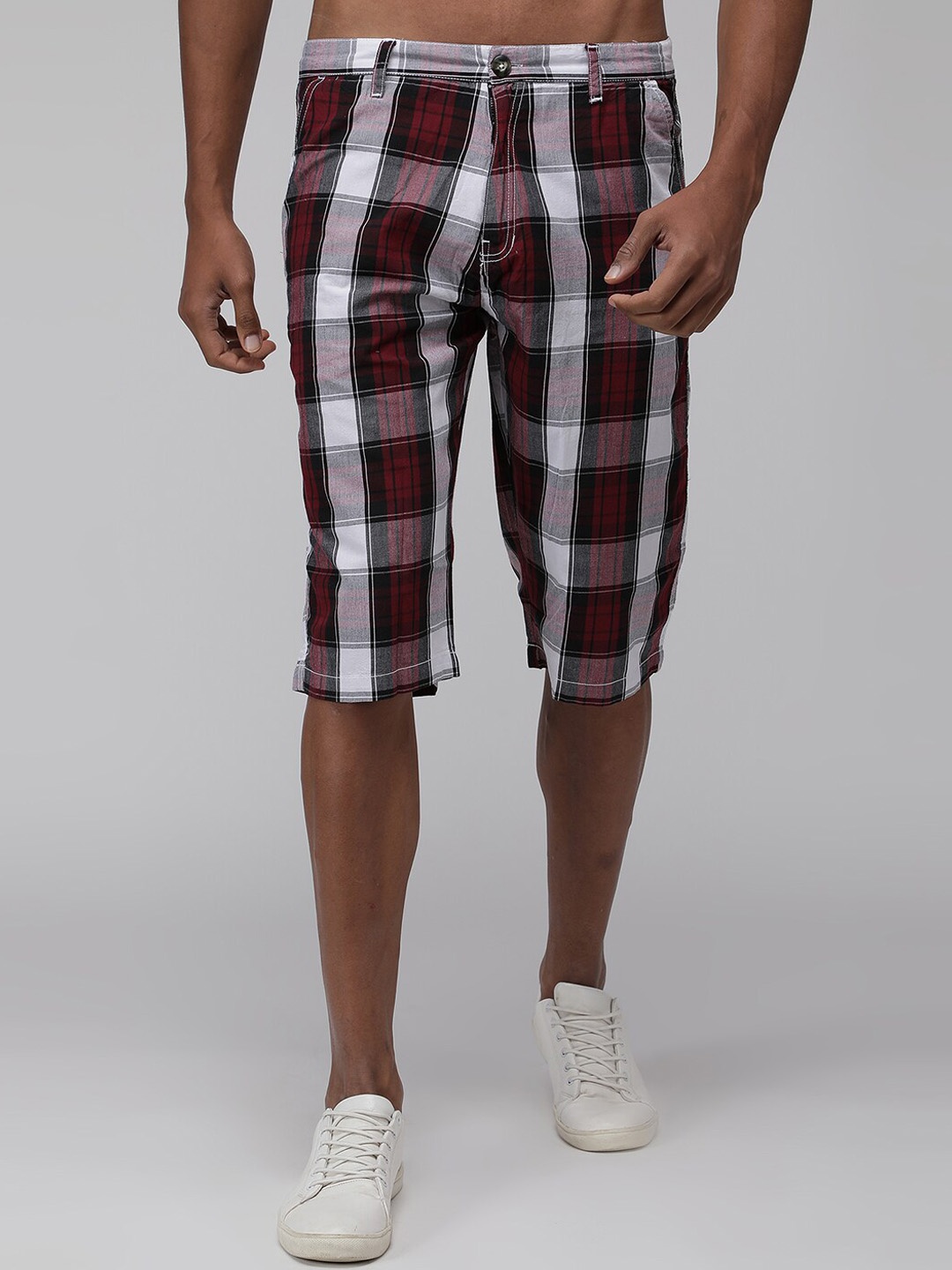 

SPORTO Men Checked Rapid-Dry Cotton Mid-Rise Shorts, Maroon