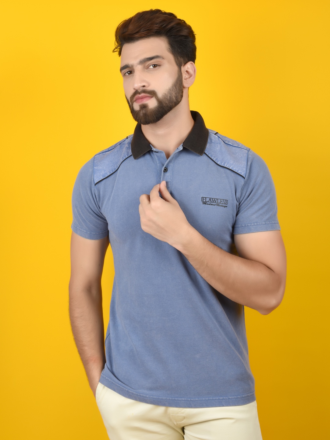 

FLAWLESS Polo Collar Cotton T-shirt, Blue