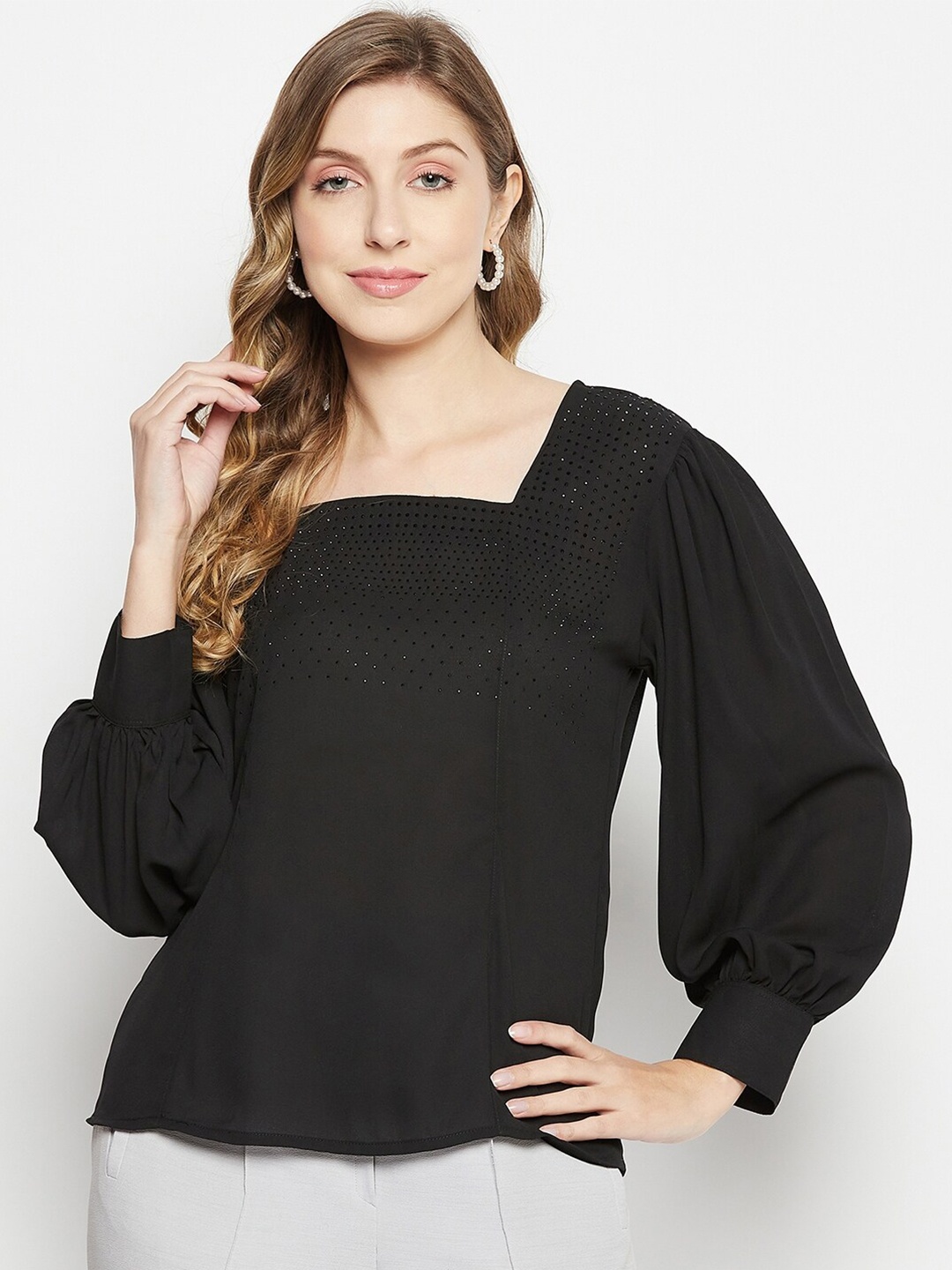 

BAESD Studded Georgette Top, Black