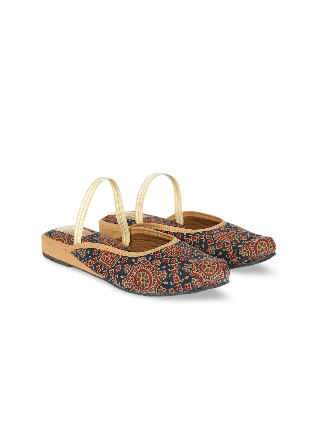 

The Desi Dulhan Ethnic Printed Synthetic Mules, Blue