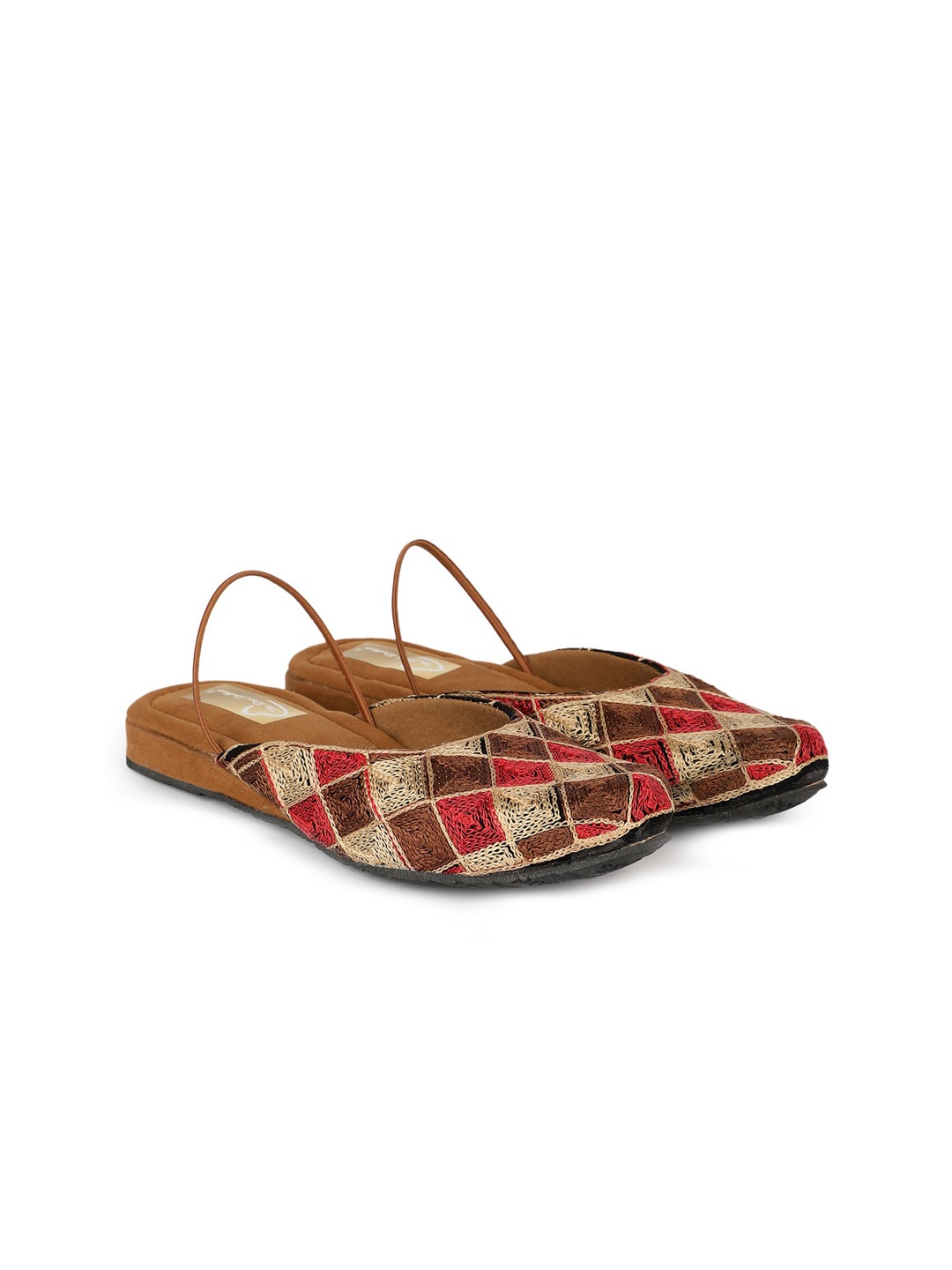 

The Desi Dulhan Textured Geometric Synthetic Mules, Brown