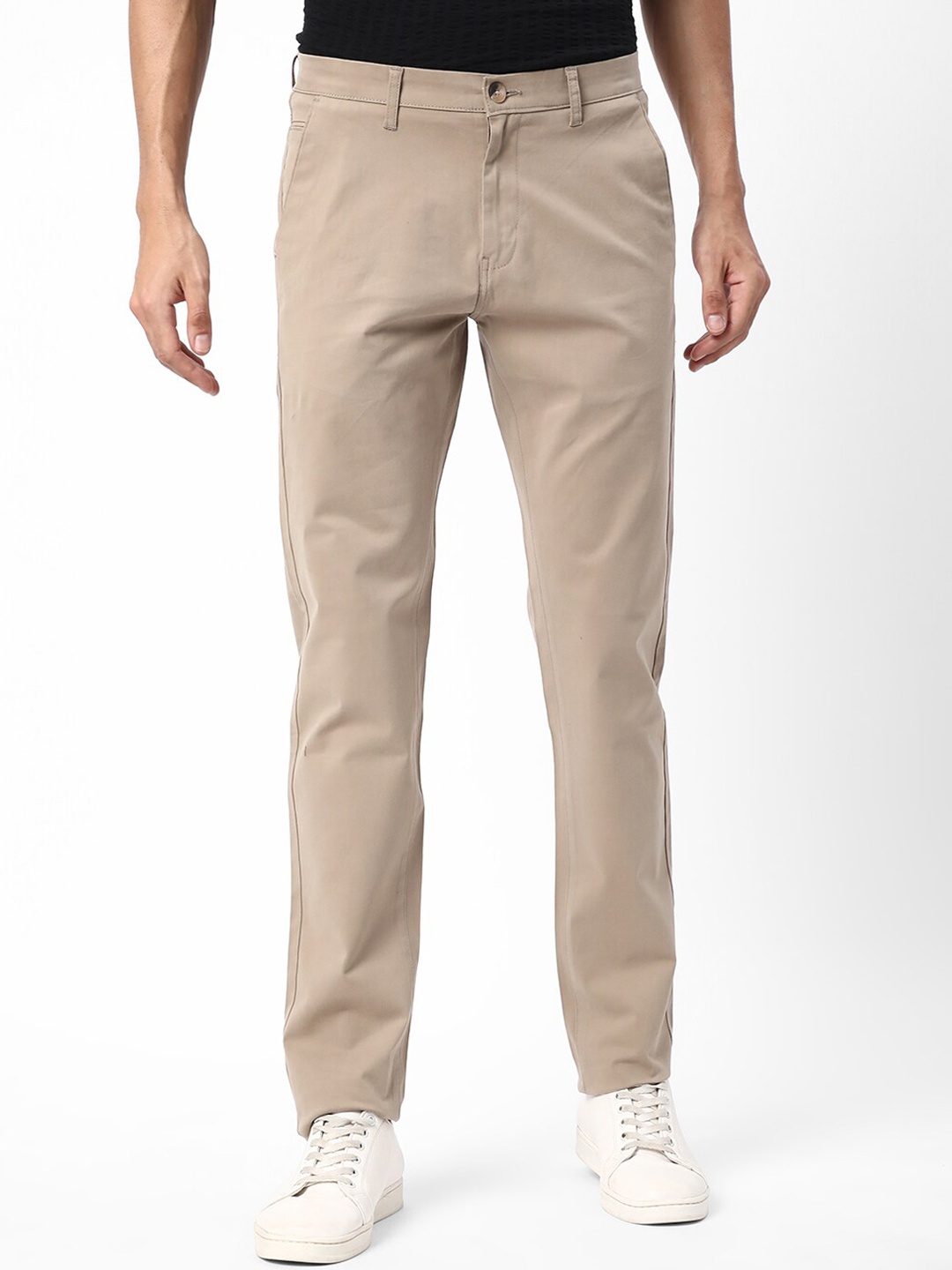 

R&B Slim Fit Mid-Rise Plain Cotton Chinos, Khaki