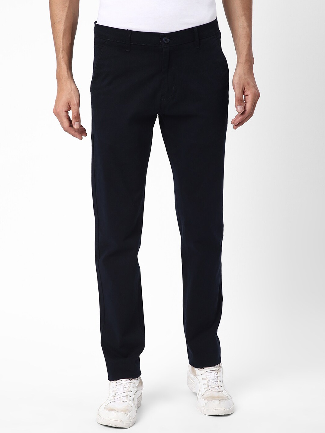 

R&B Slim Fit Mid-Rise Plain Cotton Chinos, Navy blue