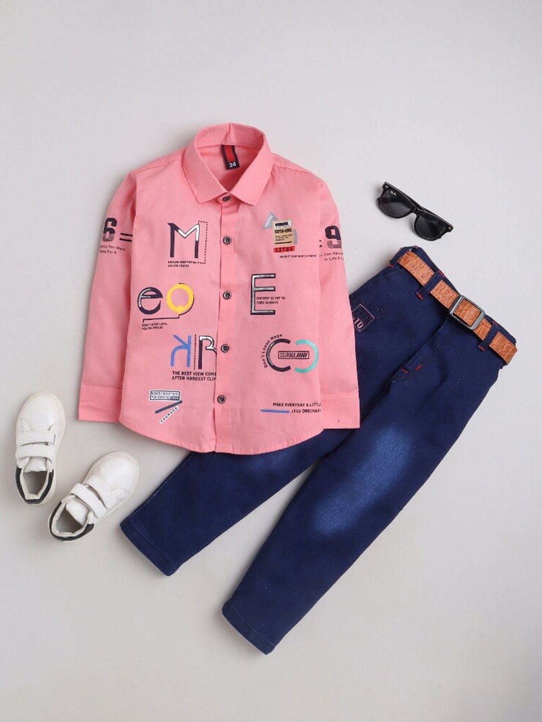 

BAESD Boys Printed Shirt With Trousers, Pink