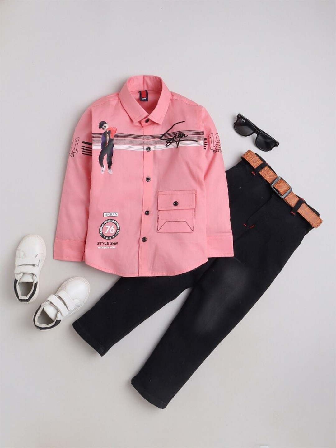 

BAESD Boys Printed Shirt with Trousers, Pink