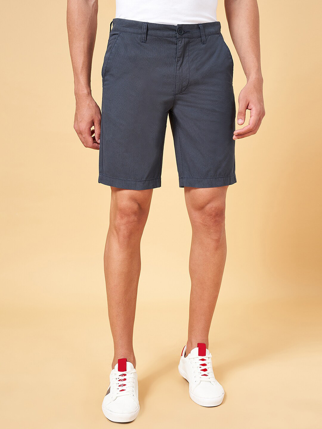 

BYFORD by Pantaloons Men Printed Mid-Rise Slim Fit Cotton Shorts, Navy blue