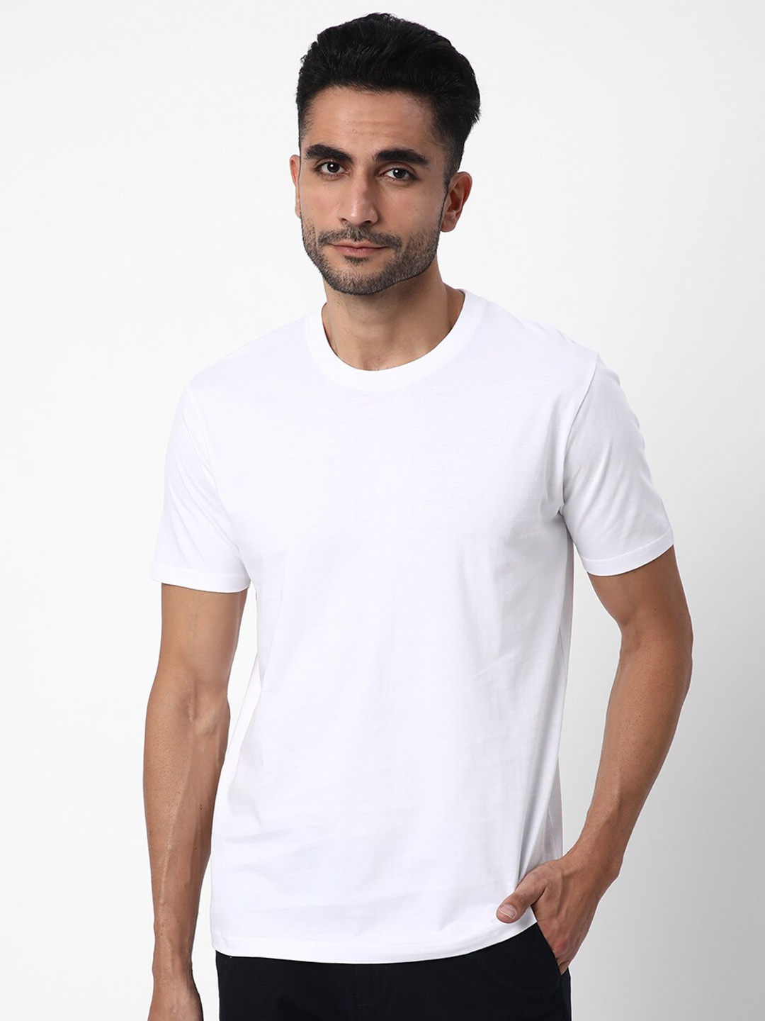 

R&B Round Neck Cotton T-Shirt, White