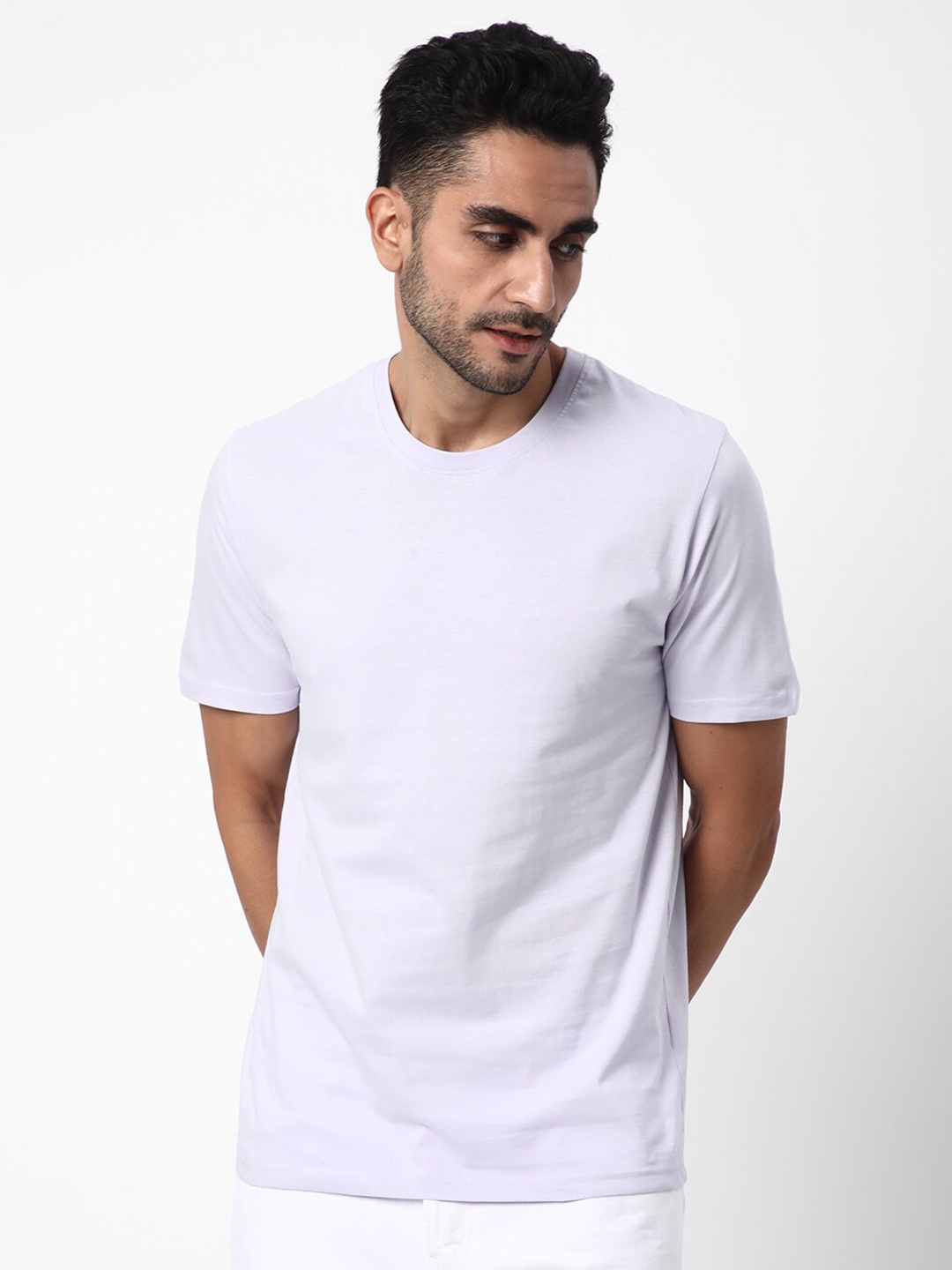 

R&B Round Neck Cotton T-Shirt, Purple