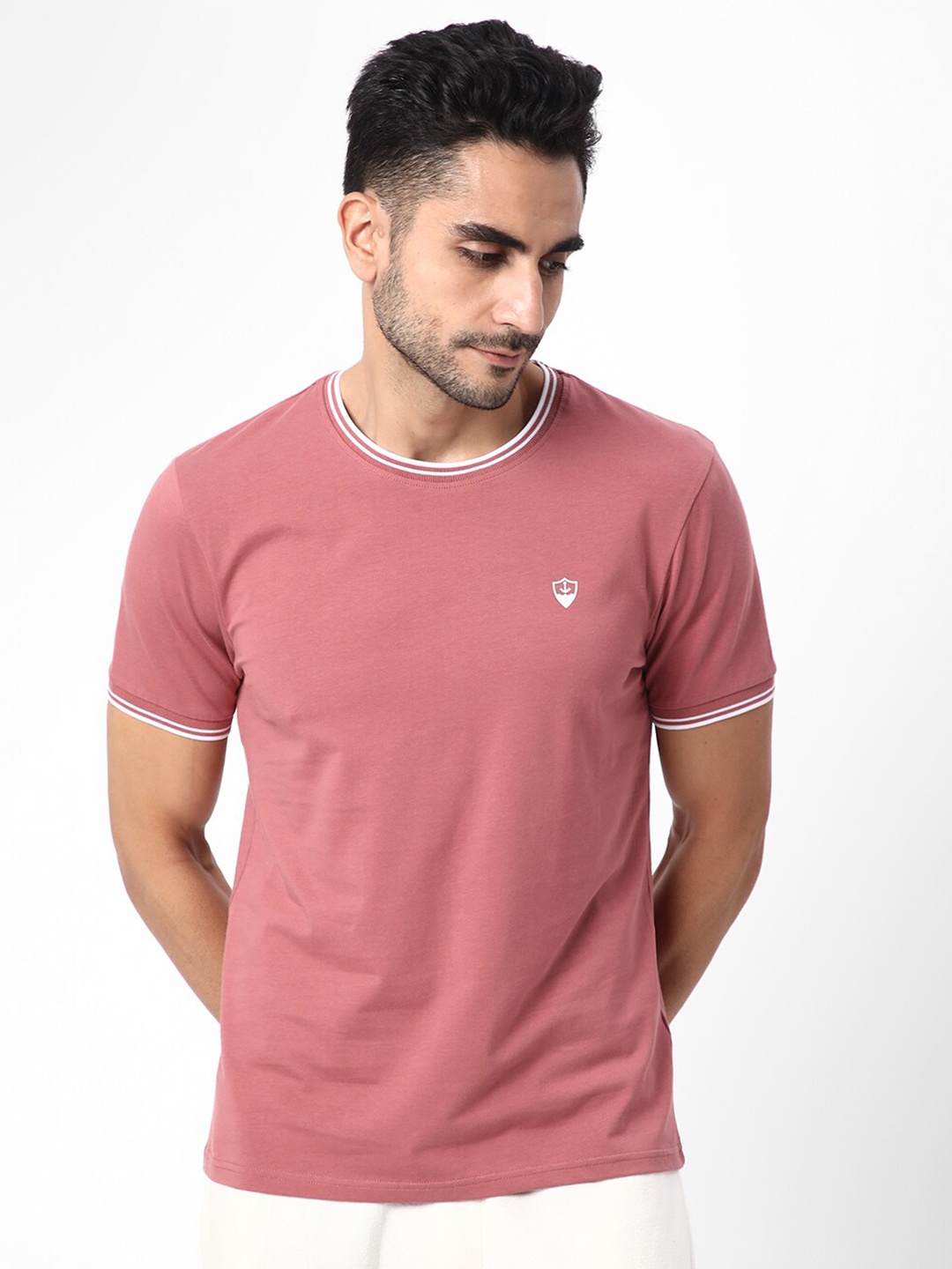 

R&B Round Neck Cotton T-Shirt, Pink