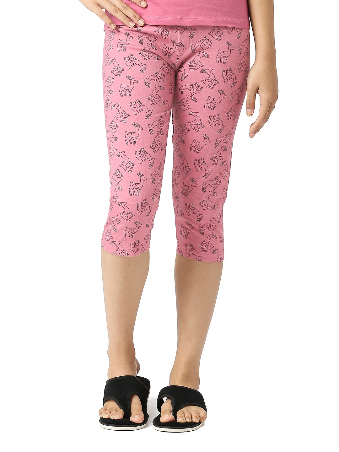 

SINI MINI Girls Printed Pure Cotton Capris, Pink