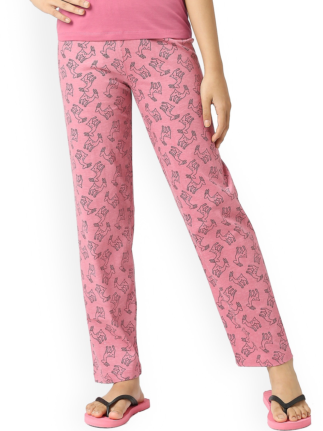 

SINI MINI Girls Mid-Rise Printed Pure Cotton Lounge Pants, Pink