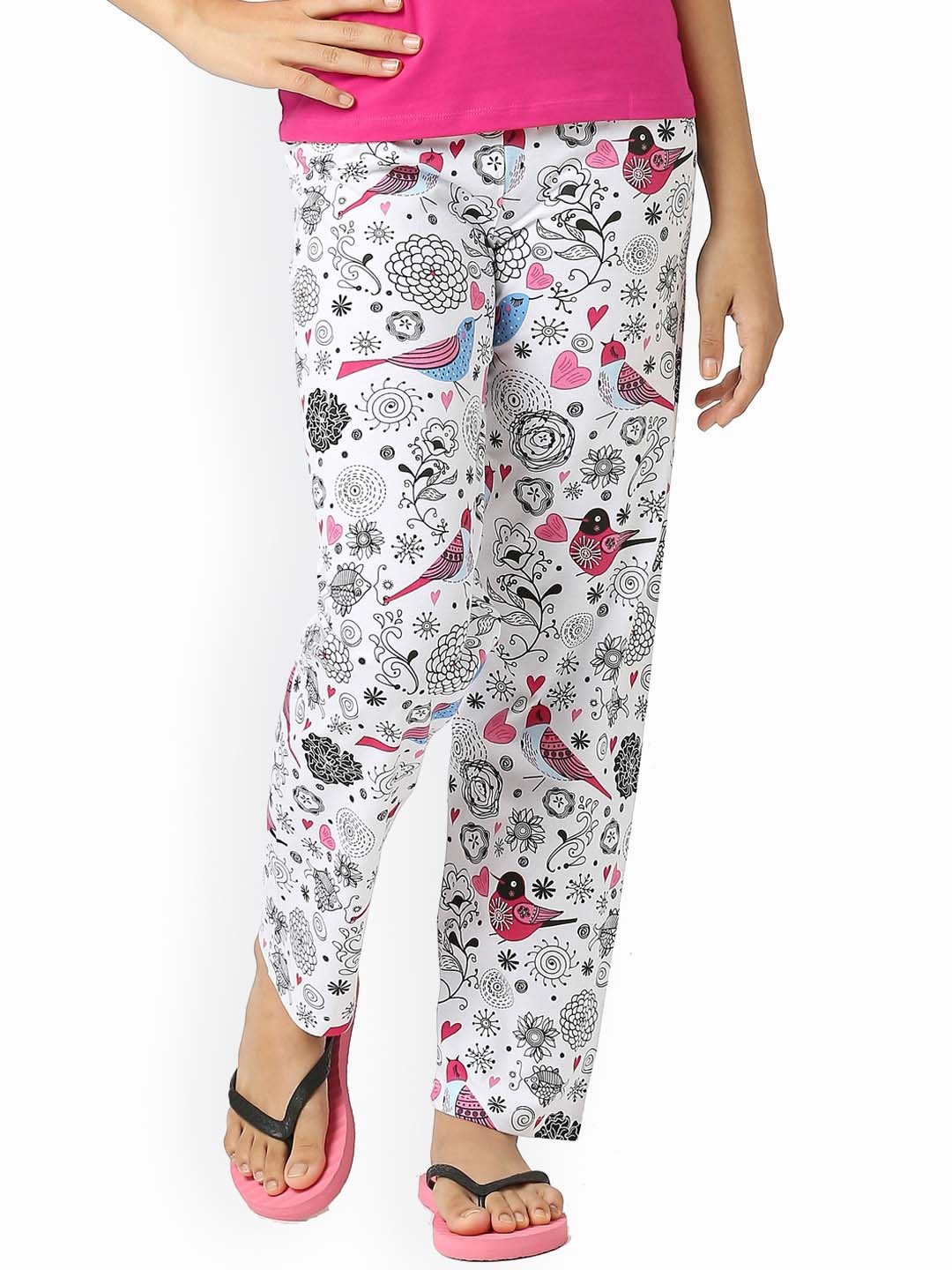 

SINI MINI Girls Mid-Rise Printed Pure Cotton Lounge Pants, White