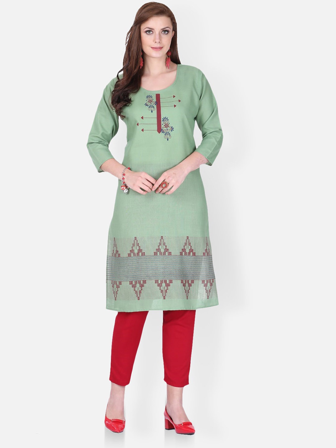 

FEMMIBELLA Floral Printed Straight Kurta, Green