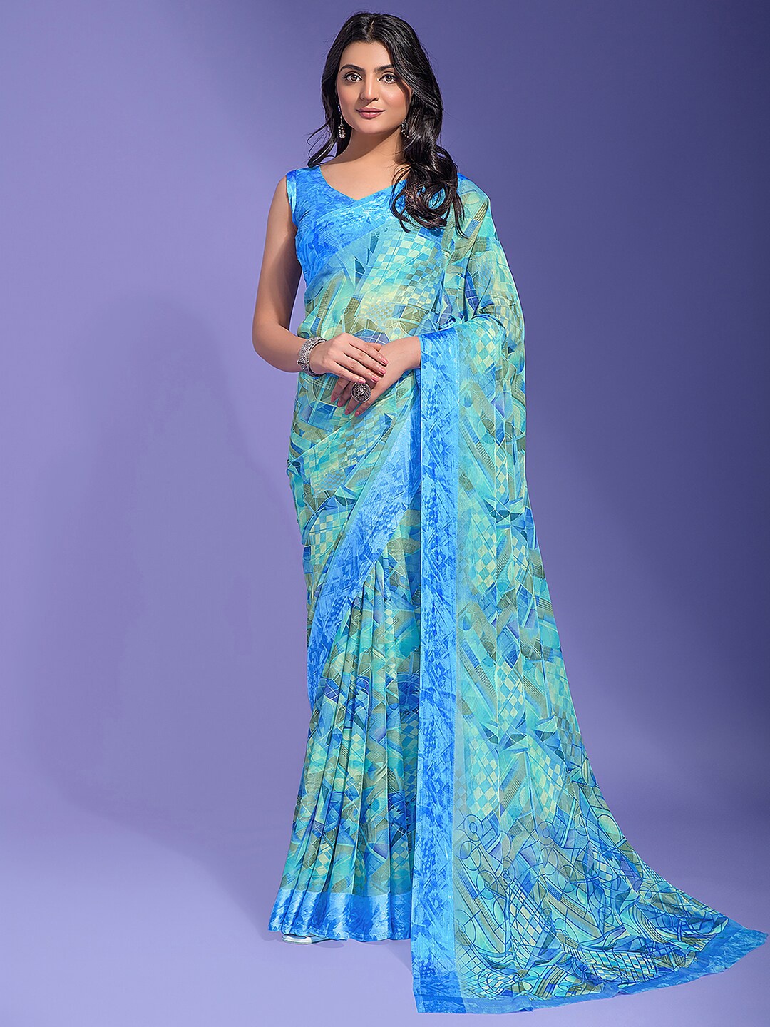 

Anouk Pure Chiffon Block Print Saree, Blue