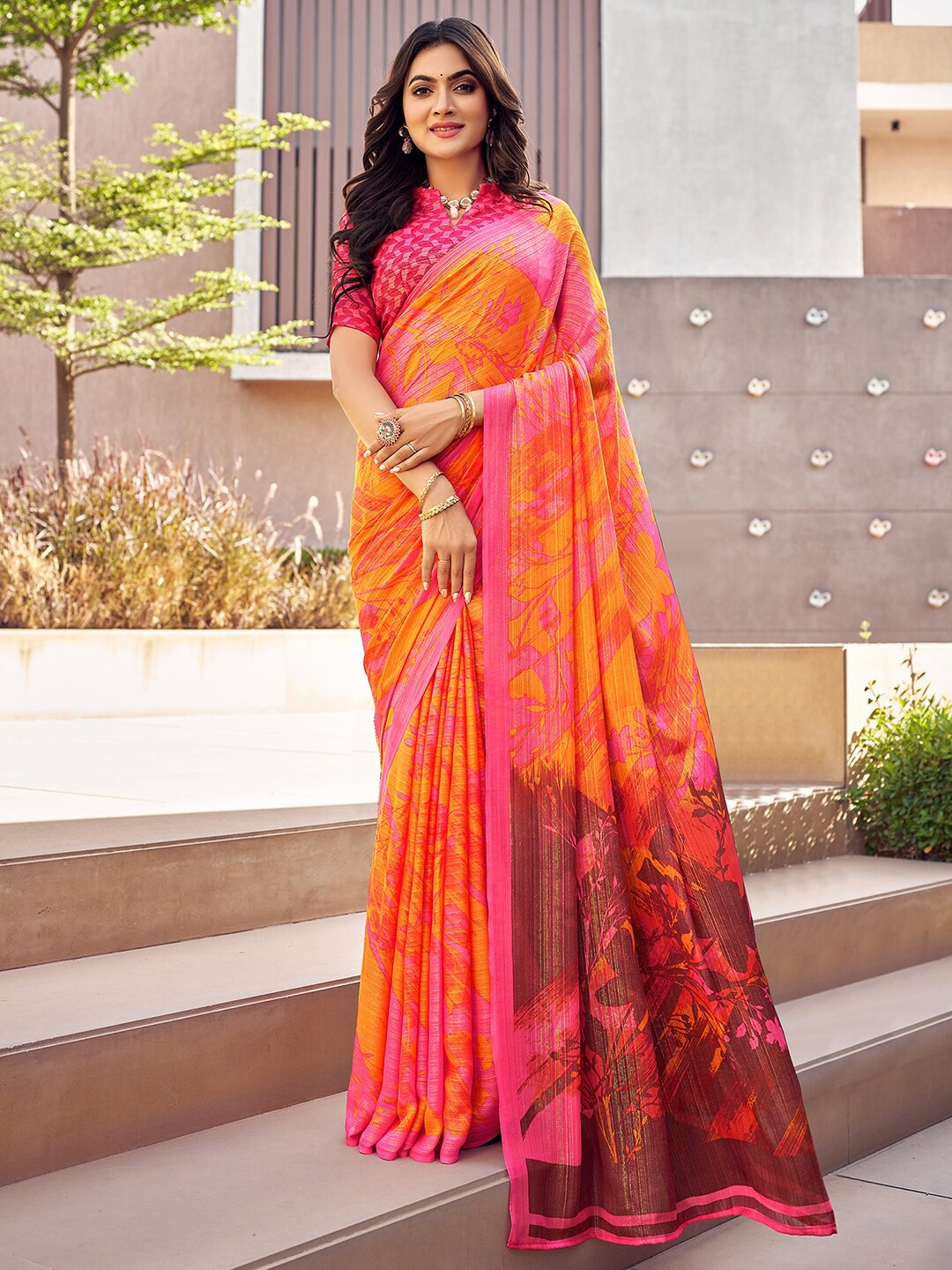 

Anouk Pure Chiffon Dabu Saree, Yellow