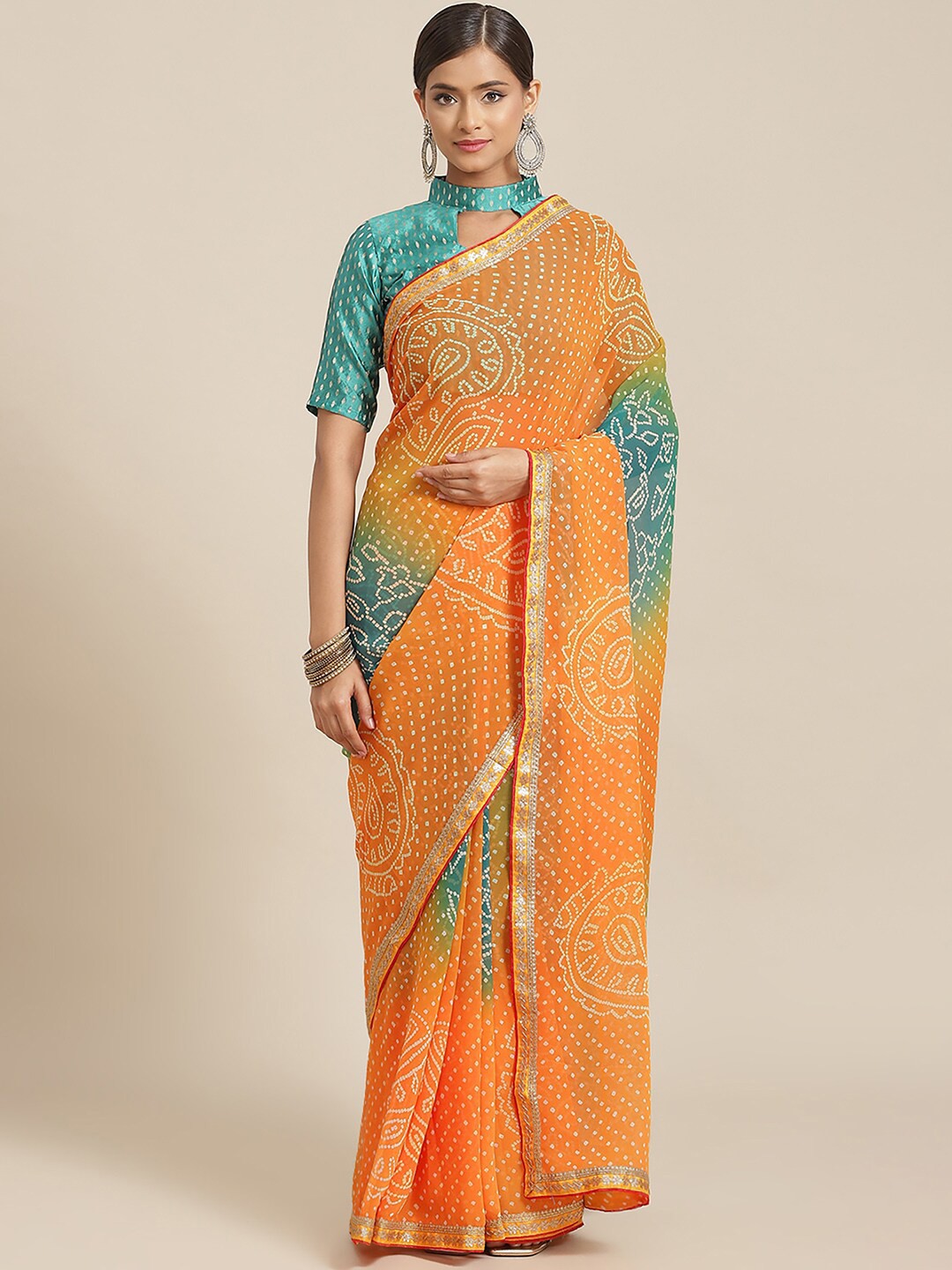 

Anouk Bandhani Printed Saree, Orange