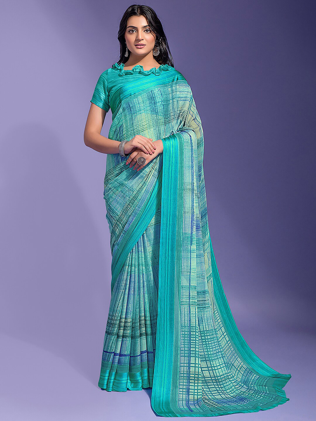 

Anouk Abstract Printed Pure Chiffon Block Print Saree, Blue