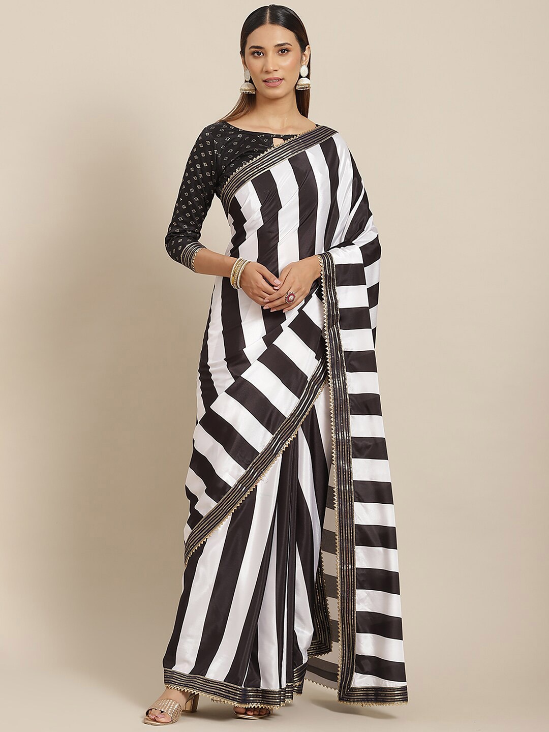 

Anouk Striped Embellished Saree, White