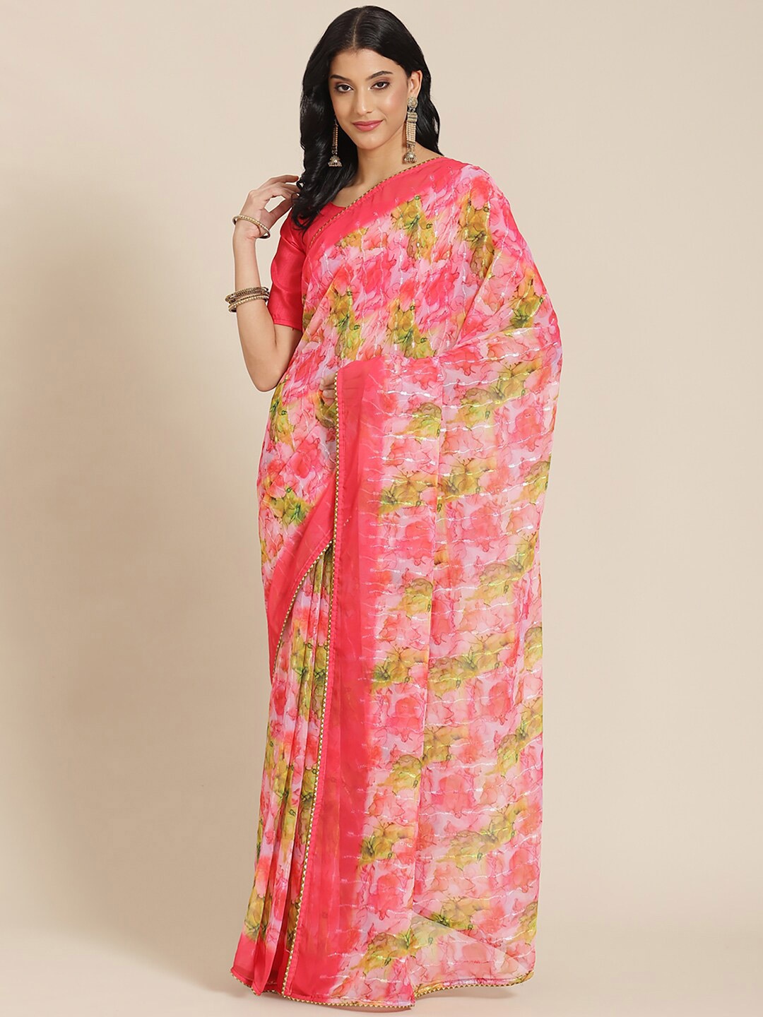

Anouk Floral Pure Georgette Saree, Pink