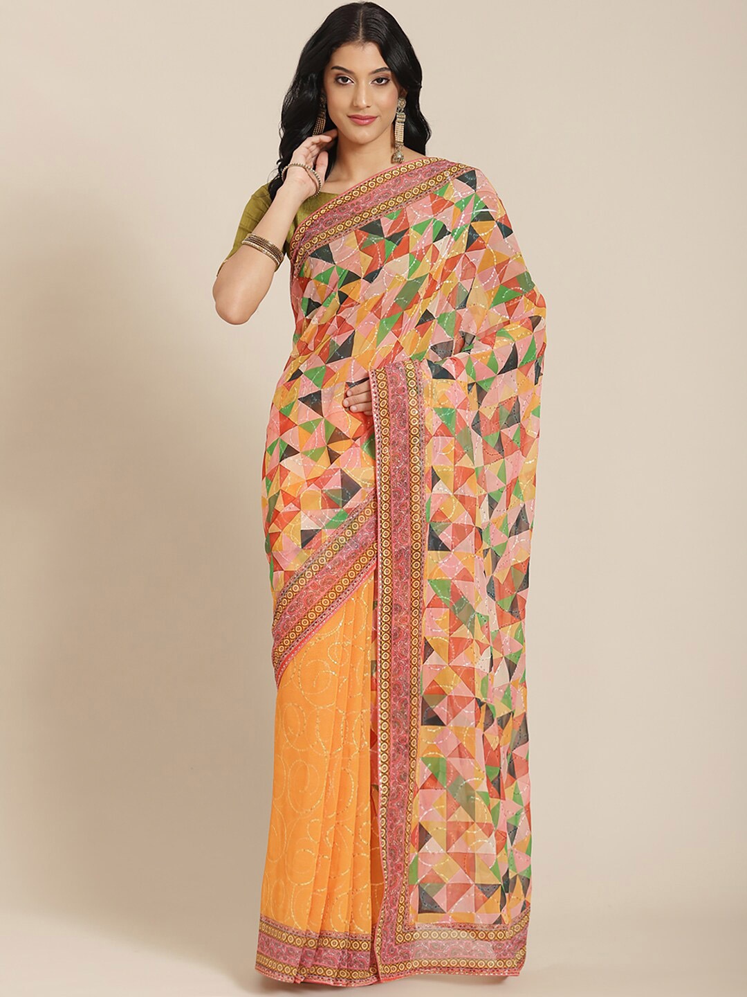 

Anouk Embroidered Pure Georgette Saree, Orange
