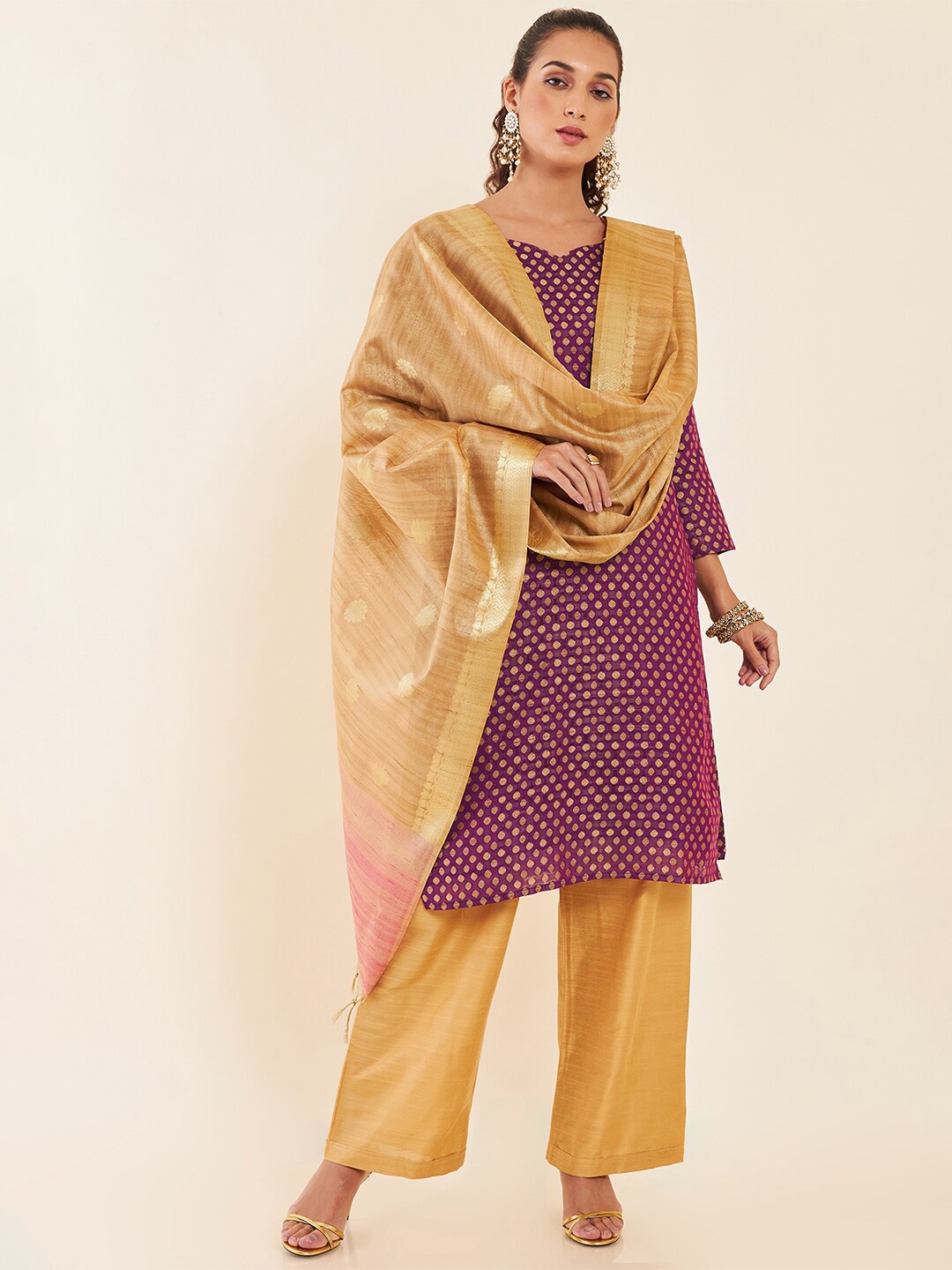 

Soch Ethnc Motif Chanderi Unstitched Dress Material, Magenta