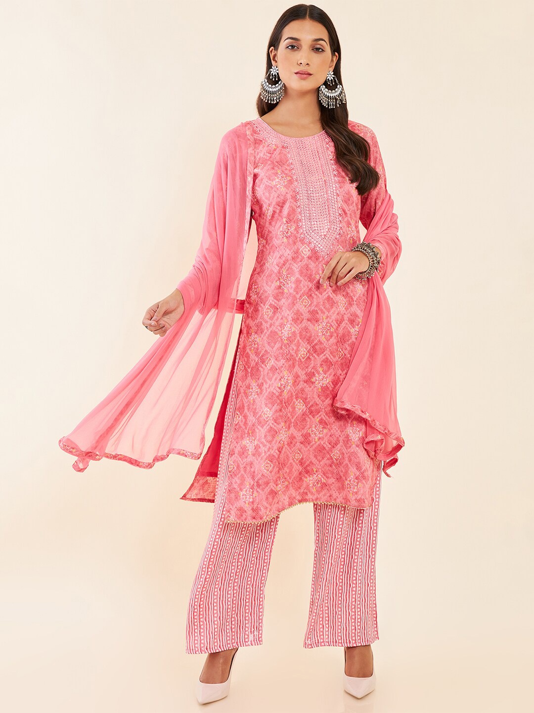

Soch Ethnic Motifs Printed Unstitched Dress Material, Pink