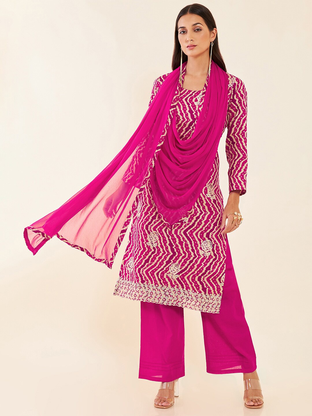 

Soch Embroidered Pure Cotton Unstitched Dress Material, Fuchsia