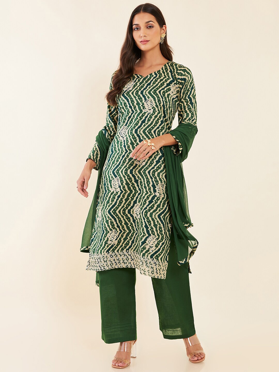 

Soch Embroidered Pure Cotton Unstitched Dress Material, Green