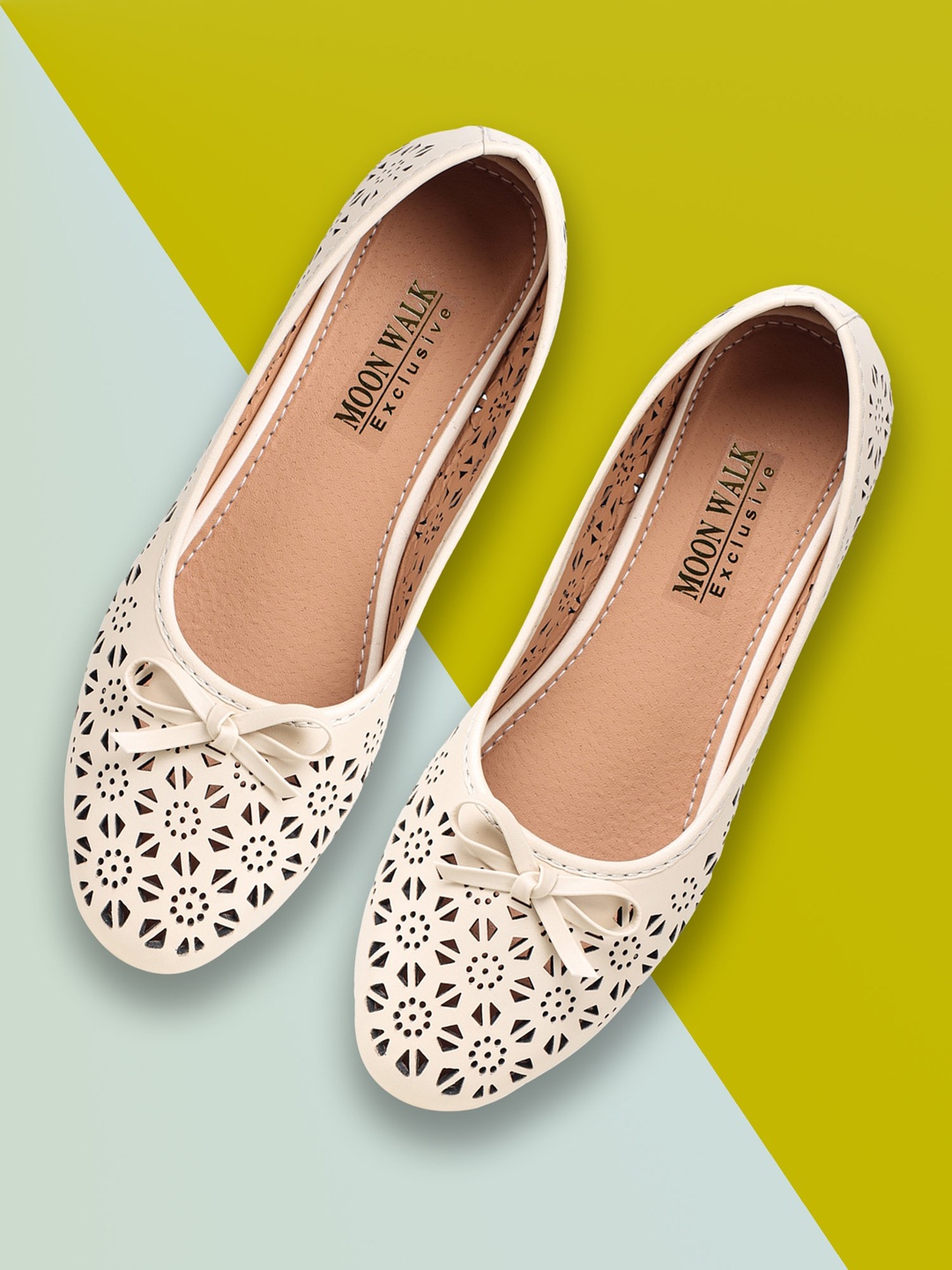 

Moonwalk Lazer Cut Bow Detail Casual Ballerinas, Cream