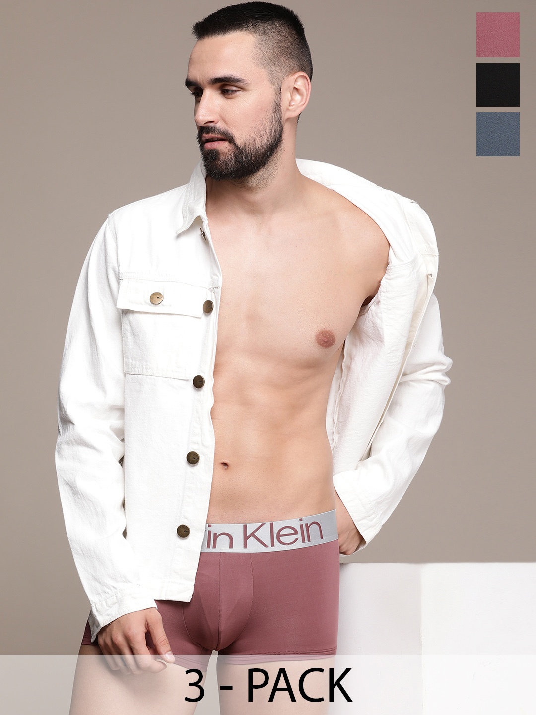 

Calvin Klein Underwear Men Pack of 3 Solid Trunks, Multi