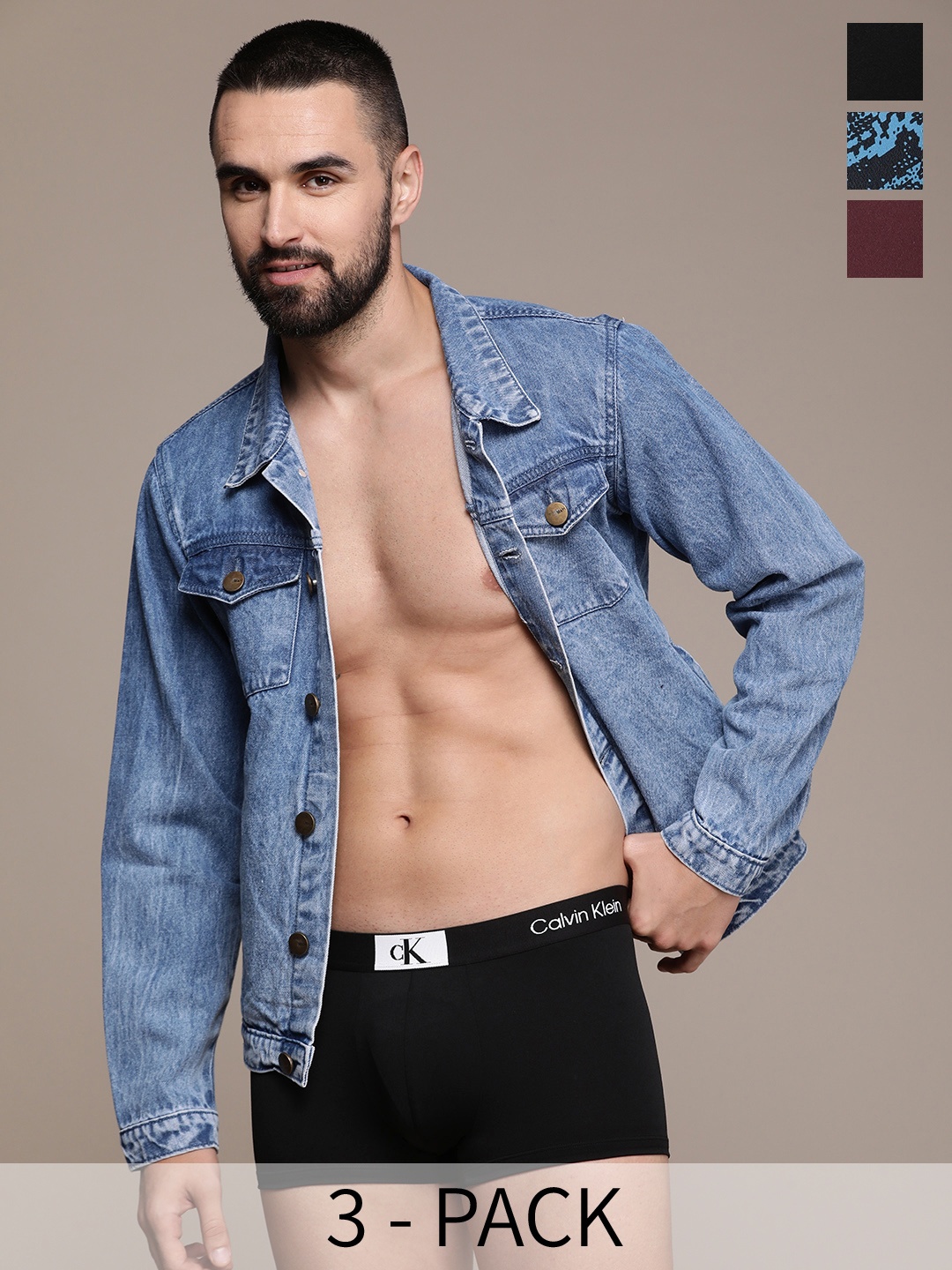 

Calvin Klein Underwear Men Pack of 3 Solid Low Rise Trunks NB3532I04, Blue