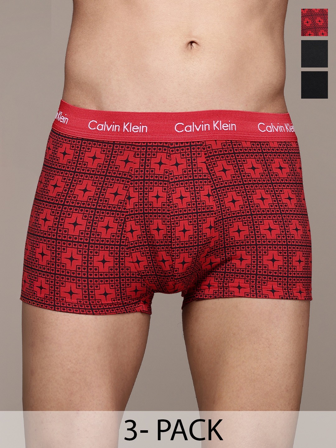 

Calvin Klein Underwear Pack of 3 Low Rise Solid Trunks U2664I1Z, Black
