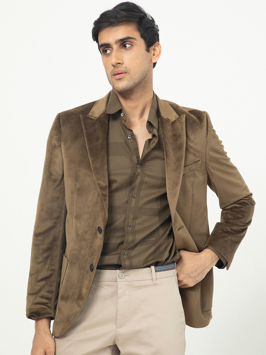 

RARE RABBIT Men Mazey Tailored Fit Notched Lapel Single-Breasted Blazer, Olive