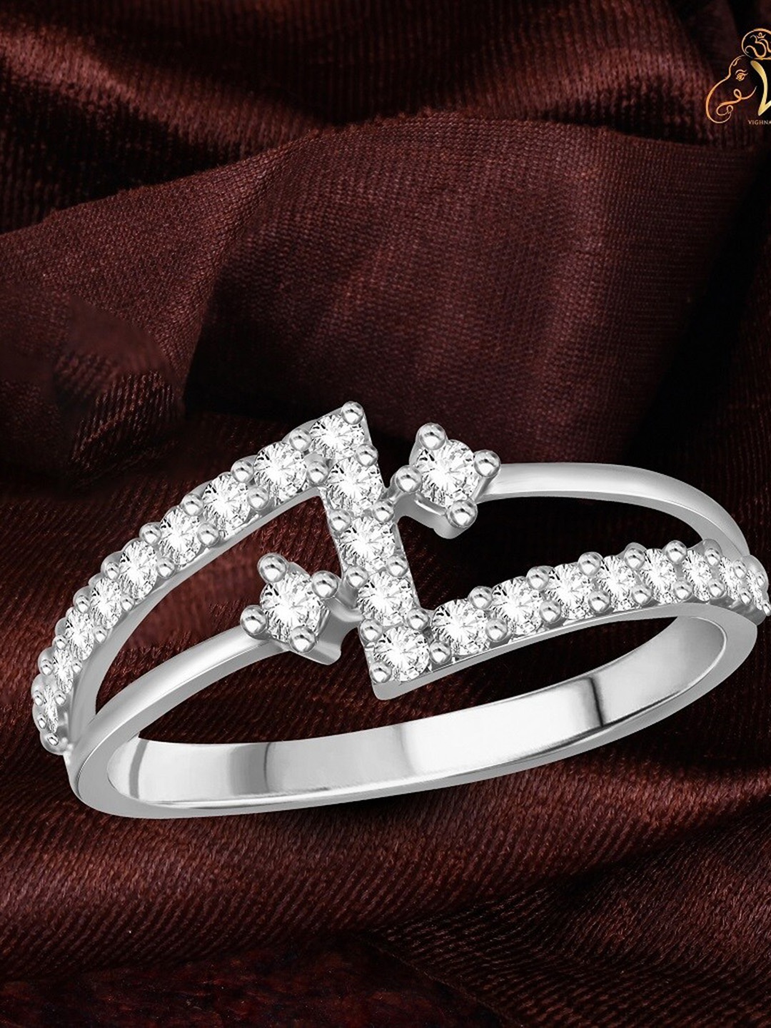

Vighnaharta Rhodium-Plated Stone Studded Finger Ring, Silver