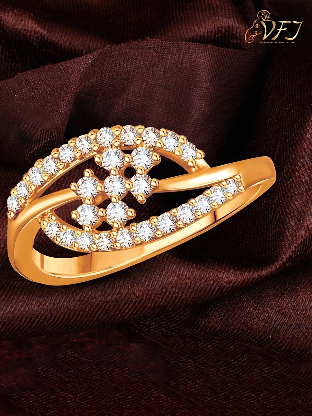 

Vighnaharta Gold Plated Stone Studded Finger Ring