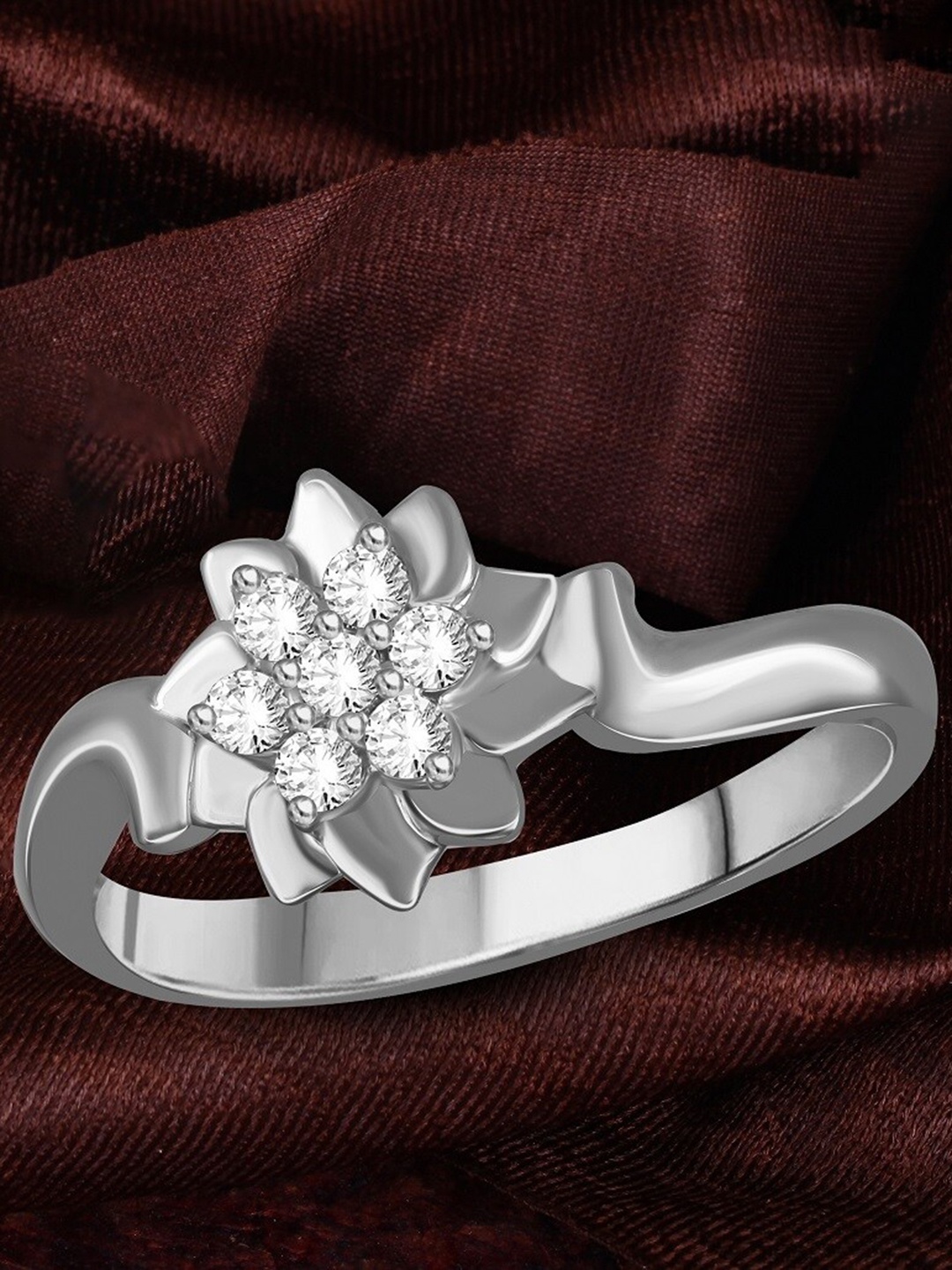 

Vighnaharta Rhodium Plated Floral Shaped Studded Finger Ring, Silver