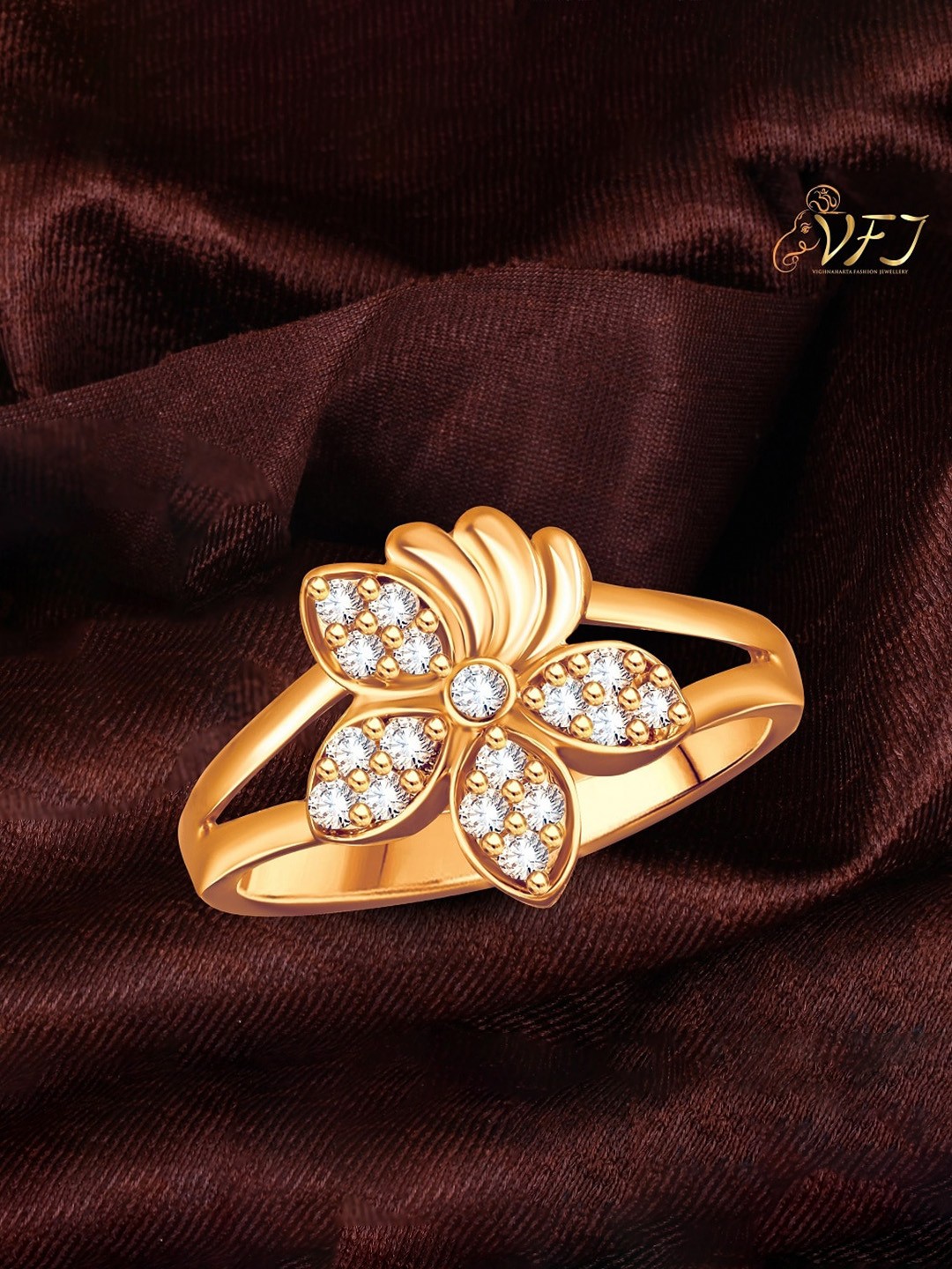 

Vighnaharta Gold Plated CZ Stone Studded Finger Ring